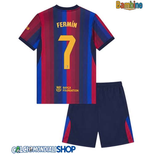 Maglie da calcio Barcelona Fermin Lopez #7 Prima Maglia Bambino 2026-27 Manica Corta + Pantaloni corti)